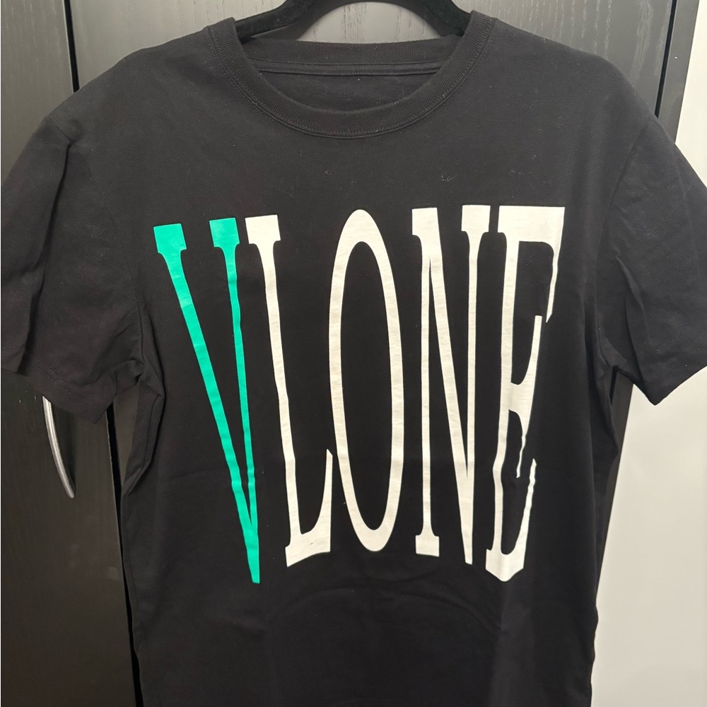 VLONE Black Tee with White and Green Logo